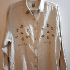 Nicole Benisti Point Zero Embroidered Button Down, Garden Flowers, Size M
